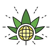 logo mondial de la feuille de marijuana, style de contour vecteur