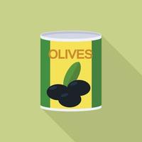 icône de boîte de conserve d'olives, style plat vecteur