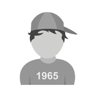 garçon en casquette et t-shirt icône plate en niveaux de gris vecteur