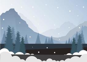 paysage d'hiver sur fond de montagnes bleues et de neige vecteur