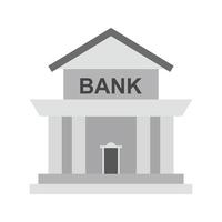 bâtiment de la banque icône plate en niveaux de gris vecteur