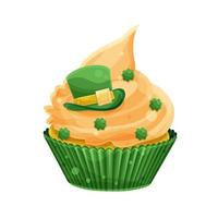 St. cupcake de la patrick, chapeau vert et trèfle, cupcake festif vecteur