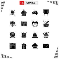 pack d'interface utilisateur de 16 glyphes solides de base d'éléments de conception vectoriels modifiables graphiques de présentation de pays de douche de jardin vecteur