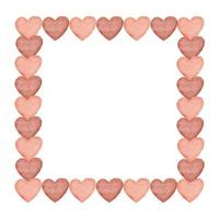 cadre carré dessiné à la main à l'aquarelle de coeurs roses et beiges pour la saint-valentin. isolé sur fond blanc. conception pour le papier, l'amour, les cartes de voeux, le textile, l'impression, le papier peint, le mariage vecteur