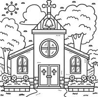 Coloriage église chrétienne pour les enfants vecteur