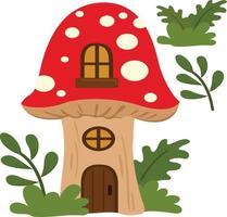 mignon jardin rouge champignons maison illustration vecteur clipart