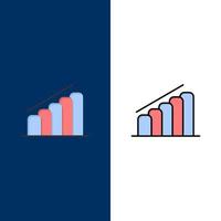 graphique icônes d'analyse de rapport d'avancement plat et ligne remplie icône ensemble vecteur fond bleu