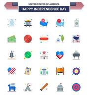 joyeux jour de l'indépendance 4 juillet ensemble de 25 appartements pictogramme américain de dollar américain usa usa cola modifiable usa day vector design elements