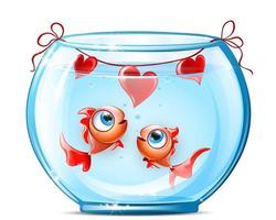 poissons dans l'aquarium lors de la fête de la saint valentin vecteur