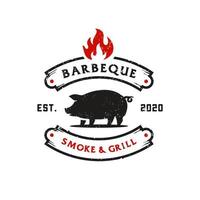 grill barbecue invitation party barbecue barbecue avec porc porc sur feu flamme logo design vintage hispter vecteur