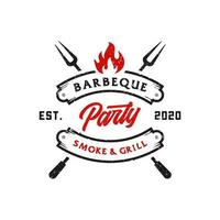 grill barbecue invitation party barbecue barbecue avec porc porc sur feu flamme logo design vintage hispter vecteur