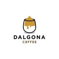 logo de boisson au café dalgona avec icône de crème et de verre dans l'illustration de dessin animé de ligne minimale à la mode vecteur