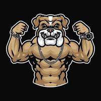 bouledogue mascotte bodybuilder illustration vecteur premium