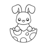 lapin de pâques à l'intérieur d'un oeuf fêlé, illustration de dessin animé mignon vecteur