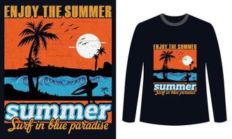 conception de t-shirts d'été profitez du surf d'été au paradis bleu vecteur