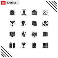 ensemble de pictogrammes de 16 glyphes solides simples d'éléments de conception vectorielle modifiables de recherche de gymnase de ciseaux de sport de barbecue vecteur