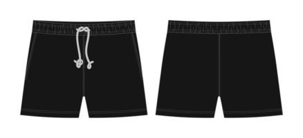 modèle de conception de croquis technique de pantalon de short vierge. couleur noire. short décontracté avec poches et dentelle. vecteur