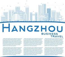 décrivez l'horizon de hangzhou avec des bâtiments bleus et un espace de copie. vecteur