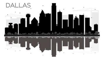 silhouette noire et blanche sur les toits de la ville de dallas avec des reflets. vecteur