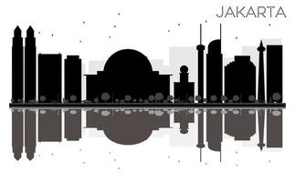 silhouette noir et blanc sur les toits de la ville de jakarta avec des reflets. vecteur
