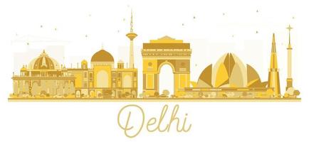 silhouette dorée de l'horizon de la ville de delhi inde. vecteur