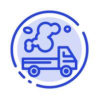camion automobile émission pollution par les gaz icône de la ligne pointillée bleue vecteur