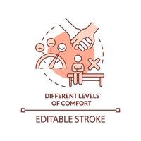 différents niveaux d'icône de concept rouge de confort. problème au sein des couples lgbt idée abstraite illustration en ligne mince. dessin de contour isolé. trait modifiable. arial, myriade de polices pro-gras utilisées vecteur