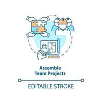 assembler l'icône de concept de projets d'équipe. collaboration. astuce pour le développement de logements illustration de ligne mince d'idée abstraite. dessin de contour isolé. trait modifiable. vecteur