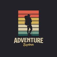 aventure randonnée logo vecteur vintage avec conception d'illustration coucher de soleil