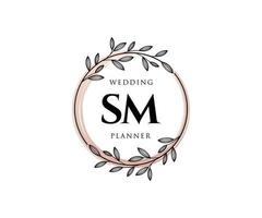 collection de logos de monogramme de mariage lettre initiales sm, modèles minimalistes et floraux modernes dessinés à la main pour cartes d'invitation, réservez la date, identité élégante pour restaurant, boutique, café en image vectorielle vecteur