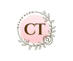 initiale ct logo féminin. utilisable pour les logos nature, salon, spa, cosmétique et beauté. élément de modèle de conception de logo vectoriel plat.