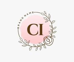 logo féminin ci initial. utilisable pour les logos nature, salon, spa, cosmétique et beauté. élément de modèle de conception de logo vectoriel plat.