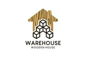 conception de logo d'entrepôt à domicile ou d'entrepôt de marchandises avec concept de motif en bois, illustration vectorielle vecteur