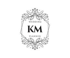 collection de logos de monogramme de mariage lettre initiales km, modèles minimalistes et floraux modernes dessinés à la main pour cartes d'invitation, réservez la date, identité élégante pour restaurant, boutique, café en image vectorielle vecteur