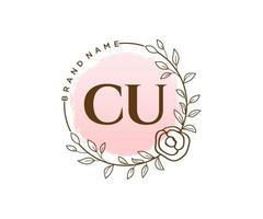 initiale cu logo féminin. utilisable pour les logos nature, salon, spa, cosmétique et beauté. élément de modèle de conception de logo vectoriel plat.