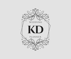 collection de logos de monogramme de mariage lettre initiales kd, modèles minimalistes et floraux modernes dessinés à la main pour cartes d'invitation, réservez la date, identité élégante pour restaurant, boutique, café en image vectorielle vecteur