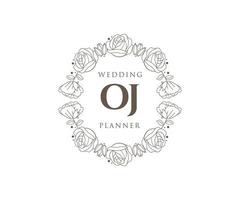 oj initiales lettre collection de logos de monogramme de mariage, modèles minimalistes et floraux modernes dessinés à la main pour cartes d'invitation, réservez la date, identité élégante pour restaurant, boutique, café en image vectorielle vecteur