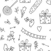 amour doodle éléments modèle sans couture illustration vectorielle contour simple style dessiné à la main pour st valentine amour et émotions accessoires de fête de vacances, décor de fêtes de famille vecteur