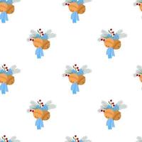cloche de noël avec des branches de sapin, illustration vectorielle simple modèle harmonieux d'arc dans un décor de vacances de noël de style plat doodle, image dessinée à la main festive du nouvel an pour le textile, papier cadeau vecteur