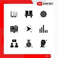 interface mobile glyphe solide ensemble de 9 pictogrammes de direction entreprise chariot élévateur en ligne direction le bateau éléments de conception vectoriels modifiables vecteur