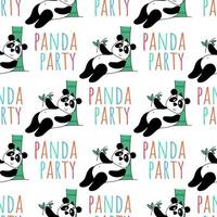 panda mignon avec motif sans couture d'eucalyptus vecteur