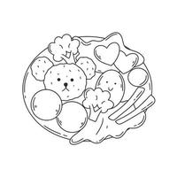ensemble de nourriture pour enfants bento illustration de style doodle vecteur