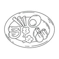 illustration de doodle de plat de cuisine chinoise. cuisine asiatique sur croquis à l'encre de plaque vecteur