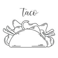 tacos doodle illustration. croquis à l'encre de tartilla farcie vecteur