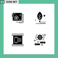 ensemble moderne de 4 glyphes et symboles solides tels que les éléments de conception vectoriels modifiables du film de biologie de la puissance de la vie ac vecteur