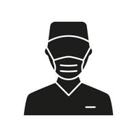 icône de silhouette médecin homme chirurgien. spécialiste de la chirurgie plastique en pictogramme noir de glyphe de masque médical. personnel de chirurgien professionnel dans l'icône de l'hôpital. illustration vectorielle isolée. vecteur