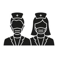 icône de silhouette homme, femme médecins. pictogramme noir de glyphe spécialiste des médecins masculins et féminins. icône de deux assistants professionnels médicaux. illustration vectorielle isolée. vecteur