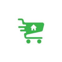 eps10 vecteur vert icône de panier d'achat en ligne ou logo isolé sur fond blanc. chariot avec symbole de la maison dans un style moderne et plat simple pour la conception de votre site Web, votre logo et votre application mobile