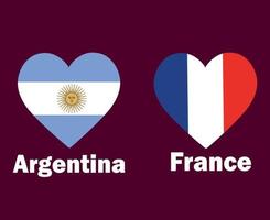 coeur de drapeau de l'argentine et de la france avec des noms conception de symbole de football illustration de pays vecteur amérique latine et europe