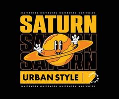 personnage de dessin animé illustration futuriste de la conception graphique de la planète saturn pour t shirt street wear et style urbain vecteur